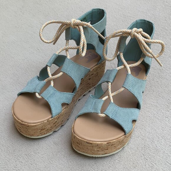 Sorel Cameron Suede Lace-Up Flatform Wedge Sandals Sz8 - Picture 2 of 16